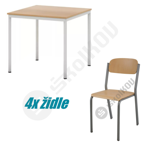 Jídelní sestava - čtvercový stůl + 4x židle JACK