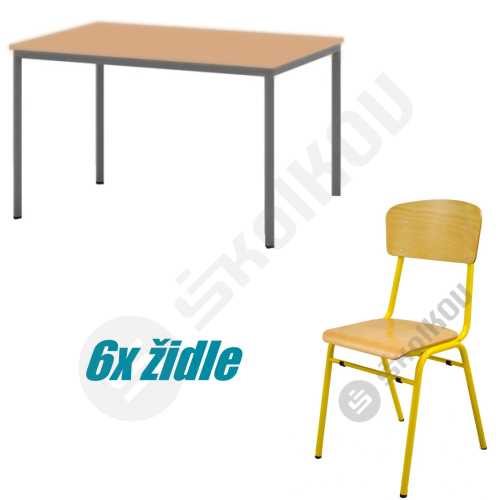 Jídelní sestava - obdélníkový stůl + 6x židle JOHAN