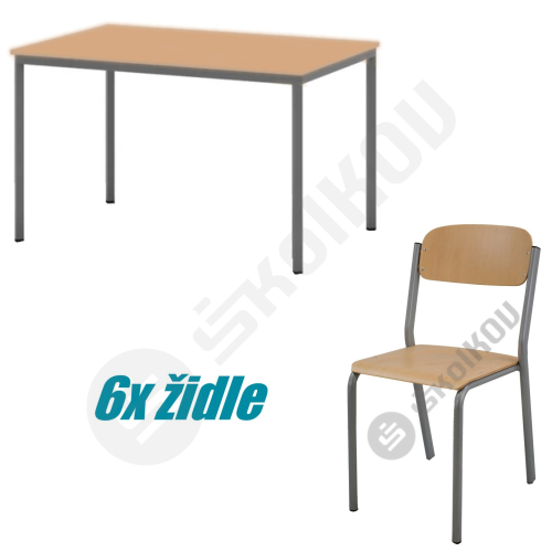 Jídelní sestava - obdélníkový stůl + 6x židle JACK